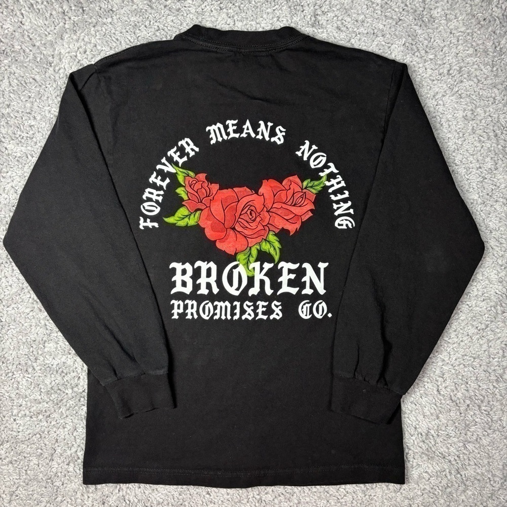 Broken Promises Shirt Womens Small Crewneck Long Sleeve Casual Streetwear Roses